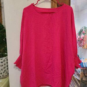 Hot Pink Blouse Size XL Women's Blouse Bright Colorful Shirt Sleeve Detail